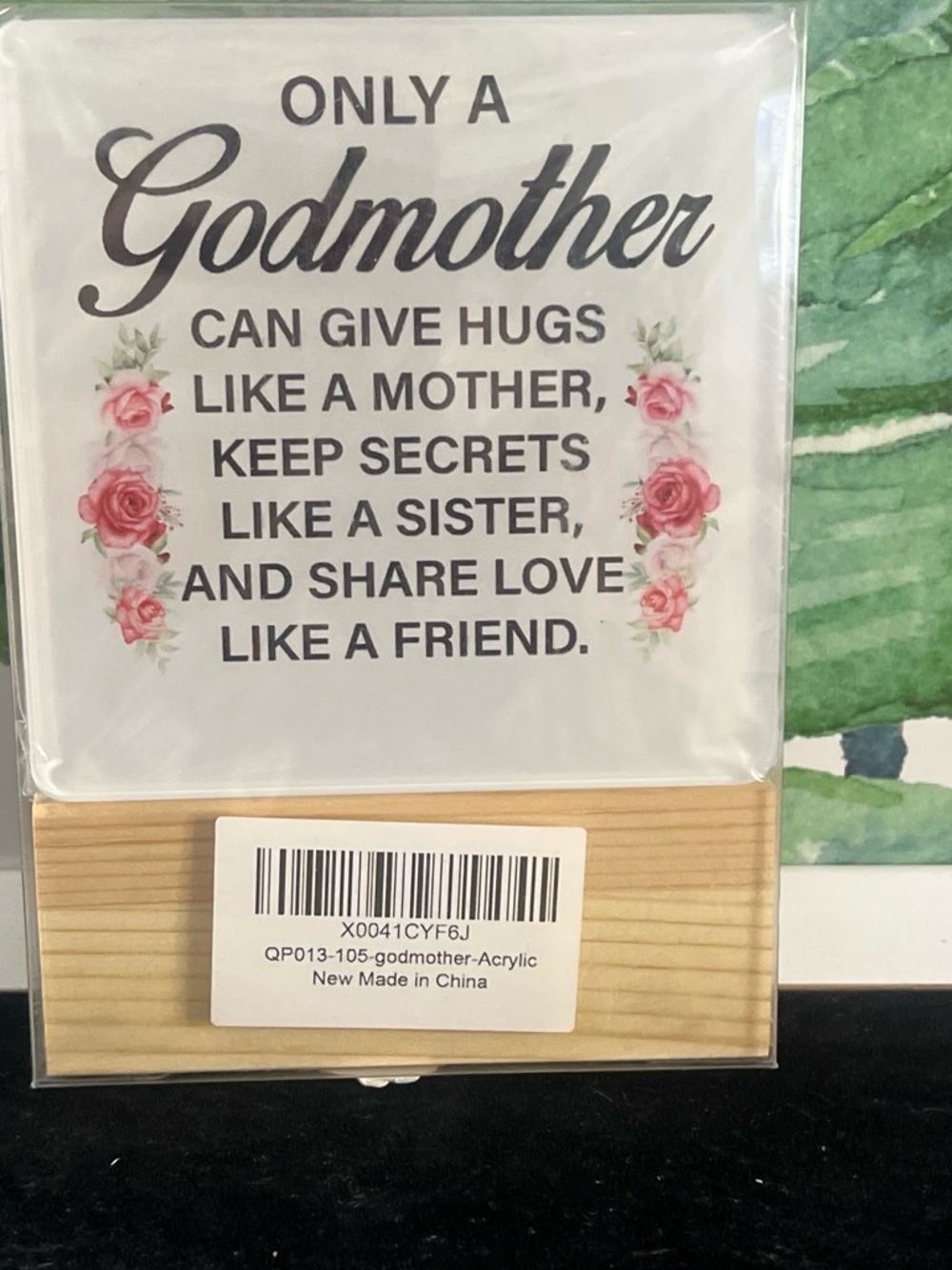 Godmother Sentiment Plaque – White with Pink Floral